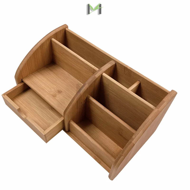 Bamboo Desk Organizers, Pencil Holder, Wood Tabletop Stand, Box Organization with Drawer For File, Pen, Office Supplies