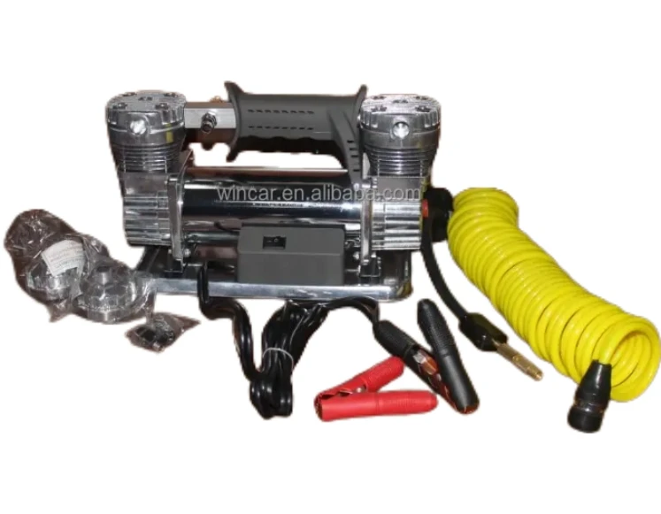 Robust 12 Volt Portable Tire Pump Air Compressor featuring Dual Cylinders for Outdoor Use