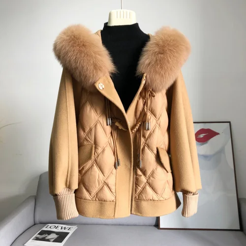 customized brand famous 2023 Women Real duck down real woolen coats With natural fox fur collar plush real fur coats Parka AS02