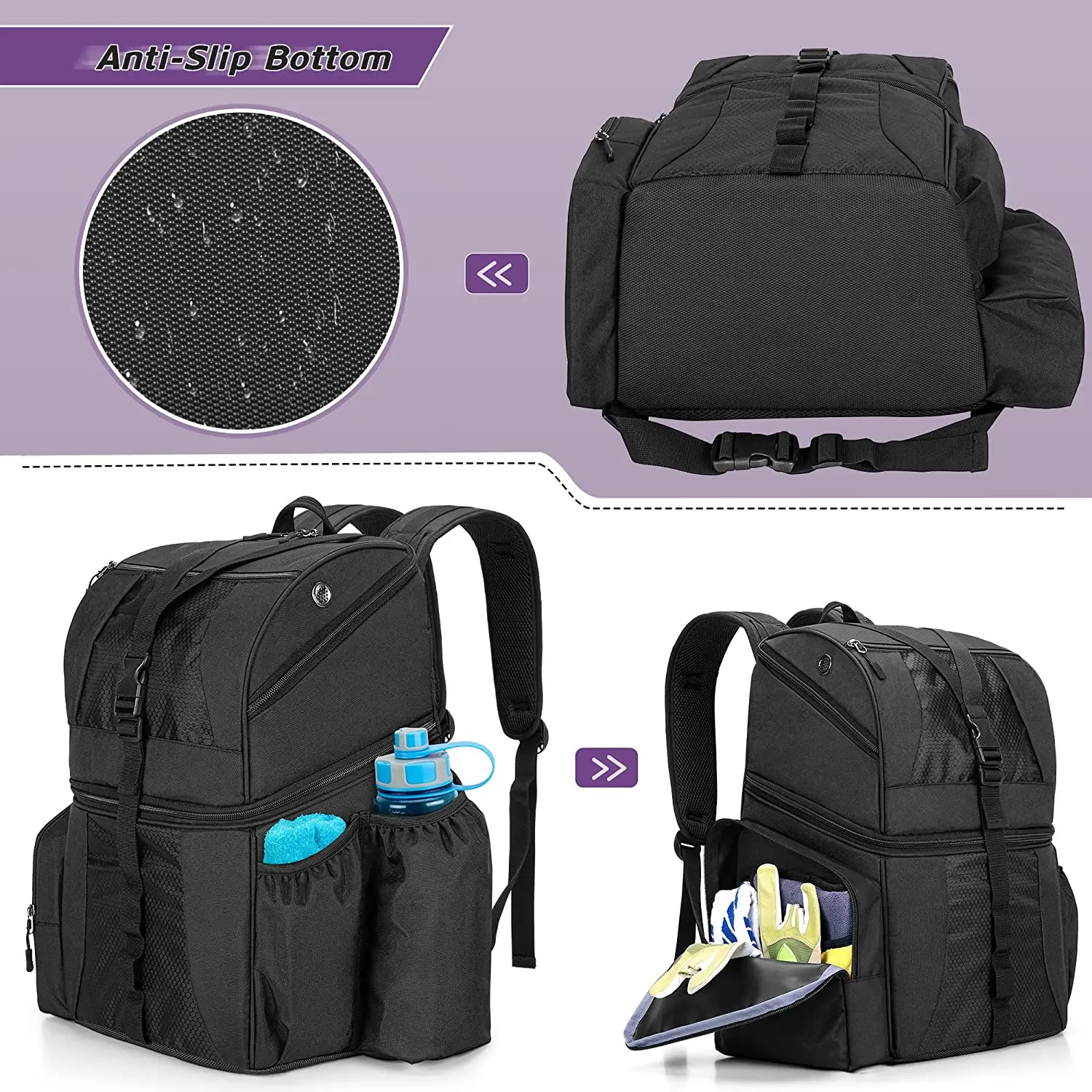 Custom Logo Water Resistant Bowling Backpack Bag for Single Ball Single Ball Bag with Shoes Compartment