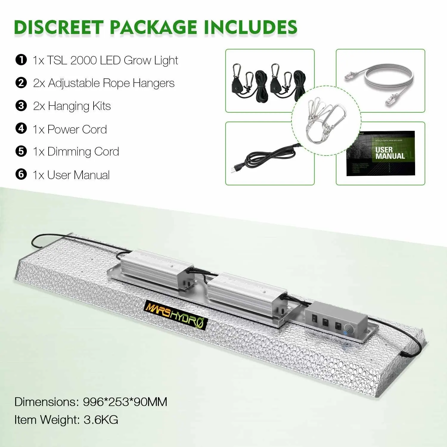 Hottest Selling Mars Hydro TSL 2000 LED Grow Light For Indoor Plants Full Spectrum 300W 2ft*4ft Coverage