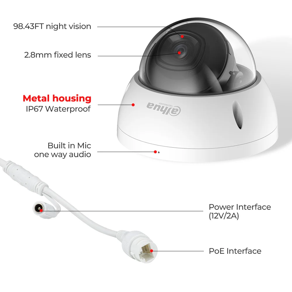 Dahua IR Starlight Night Vision Vandal proof IK10 Fixed-focal Wiz Sense 4MP Motion Detection Dome Outdoor IP Camera