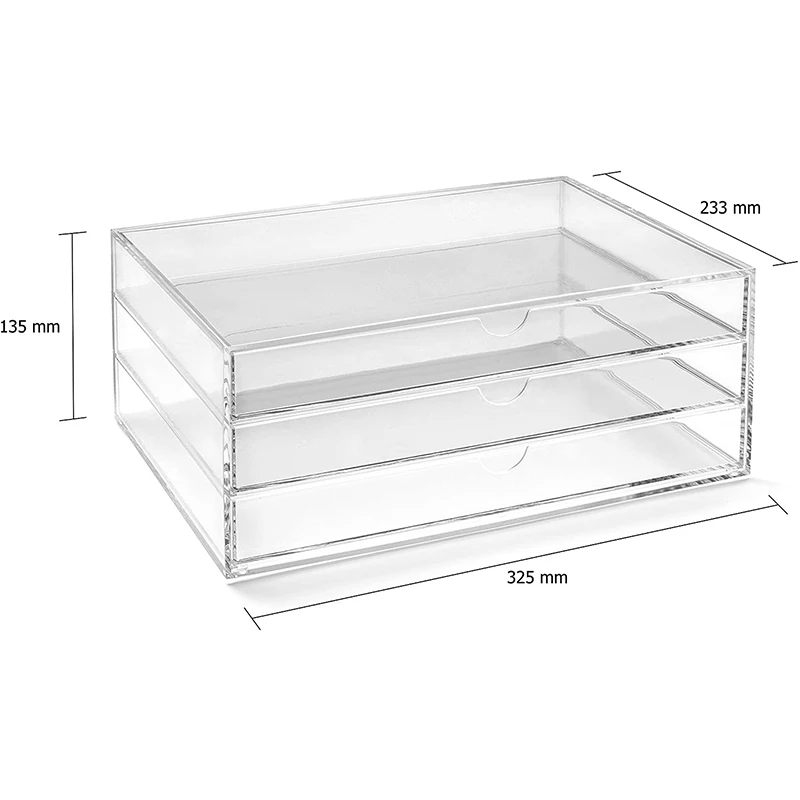 3 Drawer Handle Clear Acrylic Makeup Organizer Acrylic Makeup Drawer Box Transparent Storage container