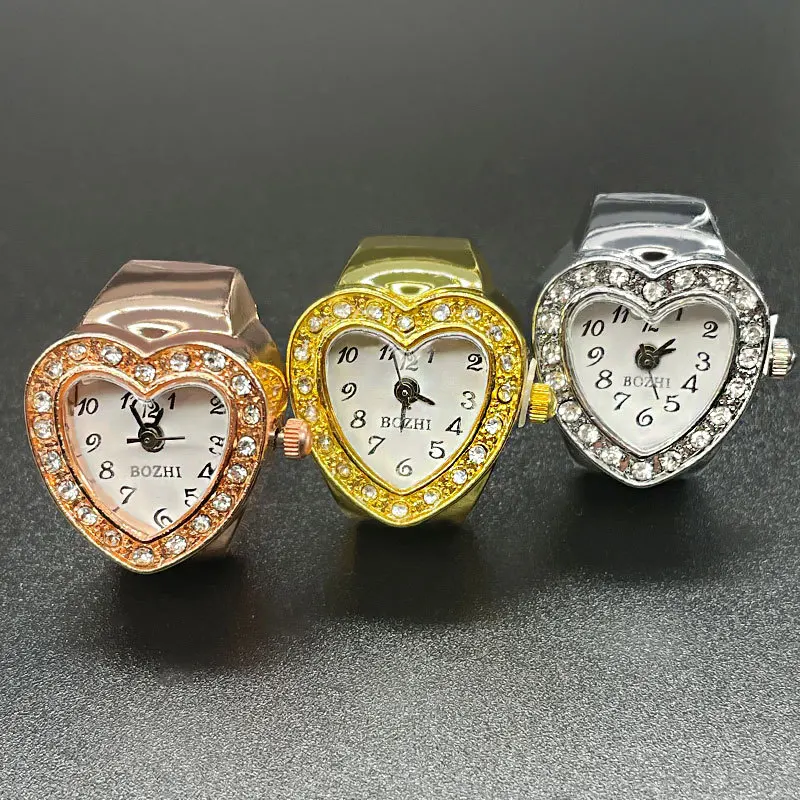 Heart Shape Vintage Punk Elastic Stretchy Quartz Watch Rings For Women MEn Hip Hop Cool Finger Watches Rings Couple Jewelry