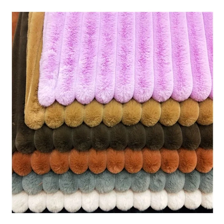 Белая полосатая жаккардовая 100% полиэфирная ткань из искусственного меха