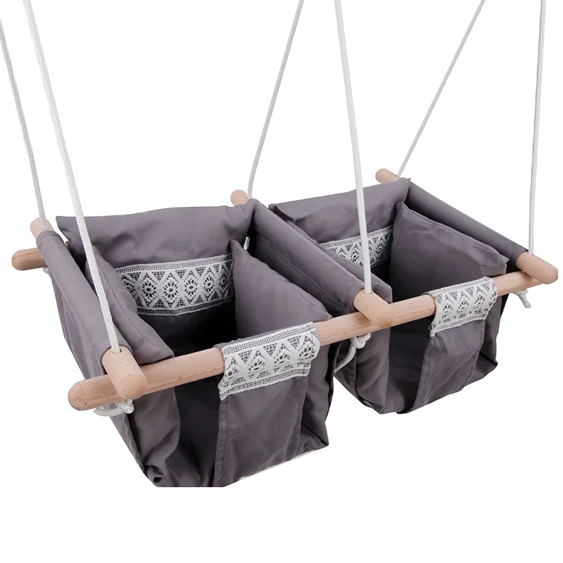Twins swing toddler wooden baby swing Hanging wood Children Camping Cotton Baby Cradle Swing chair household Padded Bouncer
