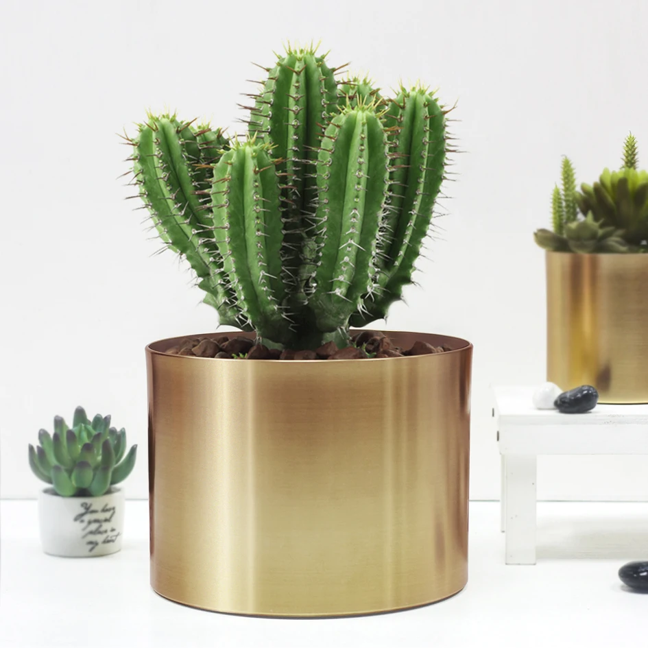Металлический цветочный горшок в скандинавском стиле, садовый контейнер, золотой цветочный горшок