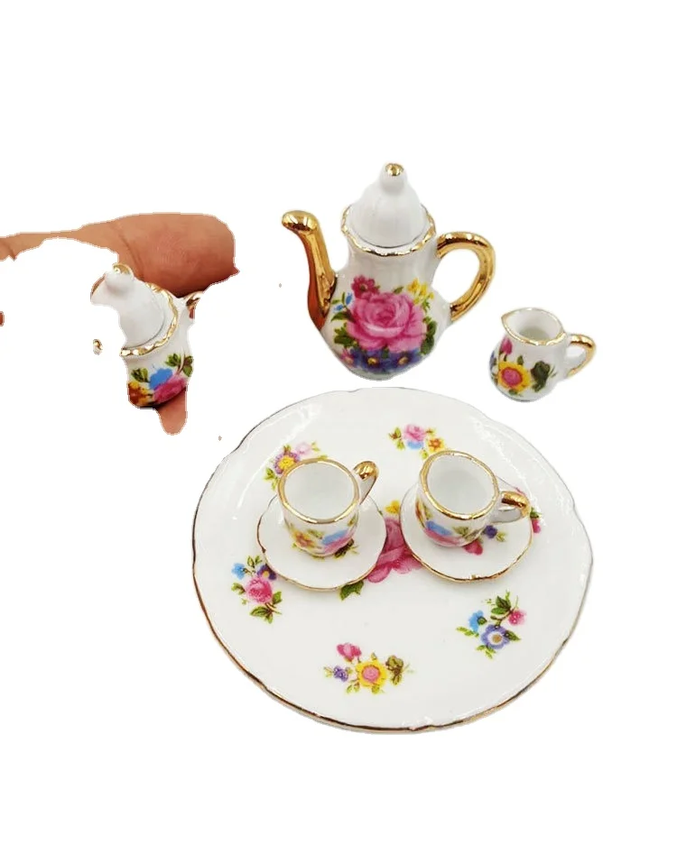 Mini Ceramic Tea Set 1:12 Doll House Accessories Diy Handmade Doll House Kitchen Restaurant Ceramic Ornaments Ob11 Life Scene