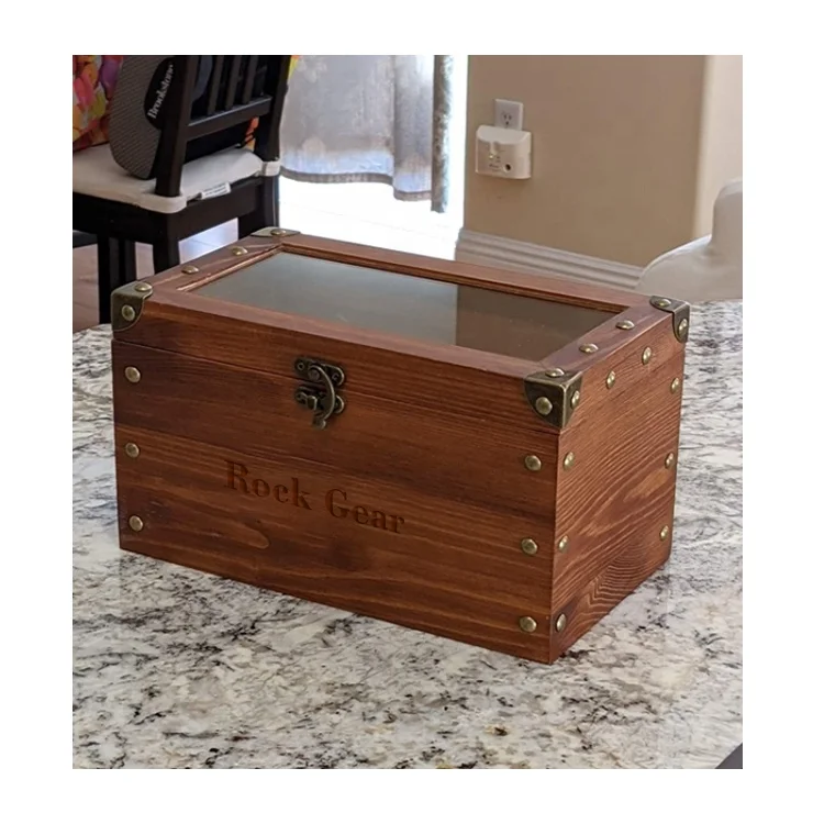 Wood Storage Box Wooden Keepsake Decorative boxes with  Hinged Lid