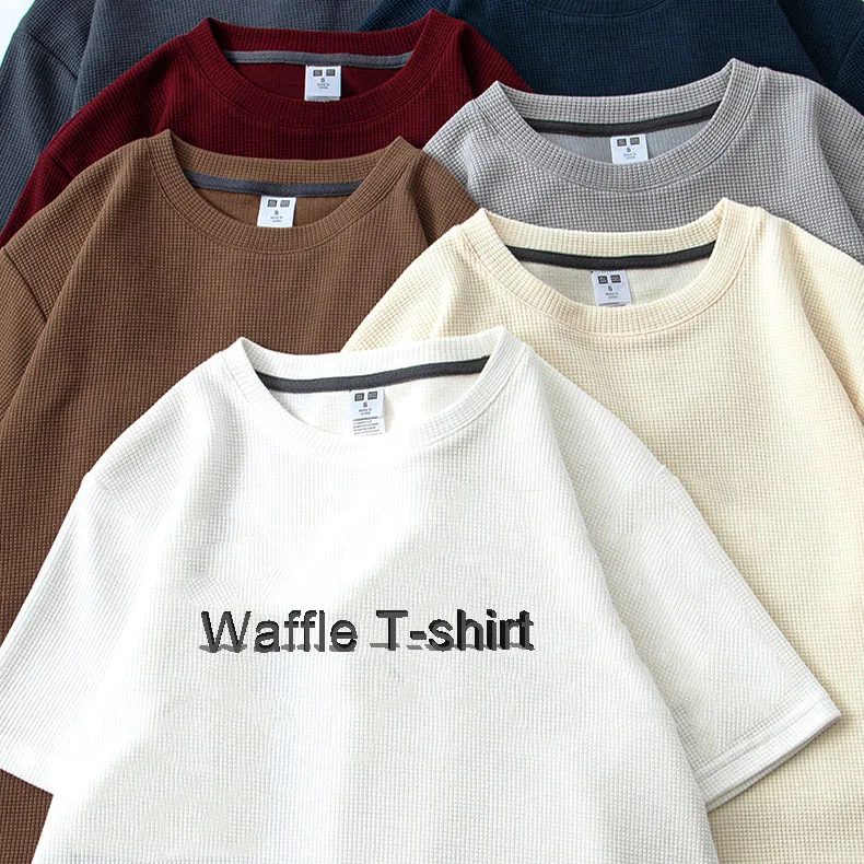 Soft 260gsm heavyweight men high quality blank loose oversized waffle t shirt for men