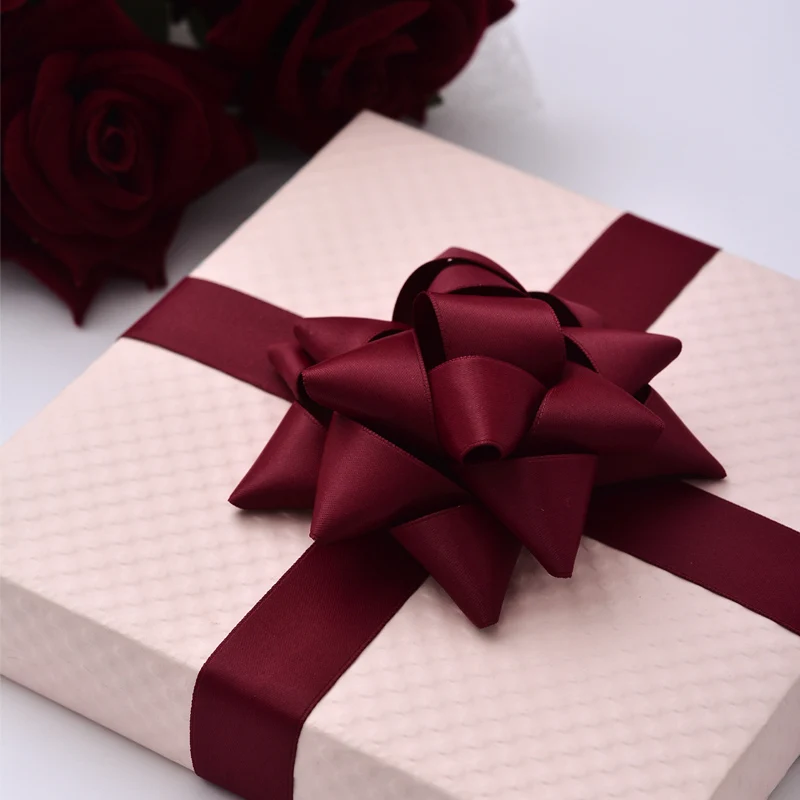 Red custom polyester silky ribbon roll for gift wrapping bow making DIY crafts flower bouquet hair accessories 22mm