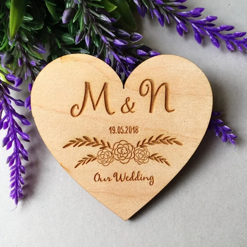custom personalized engraved save the date magnetic fridge sticker wooden wedding card