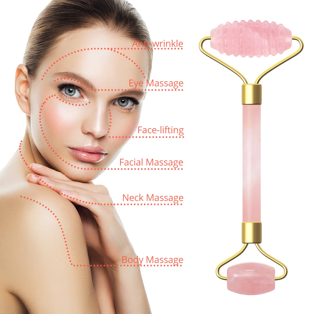 Factory stock face beauty massager facial roller Rose Quartz jade roller Skin Care Tools
