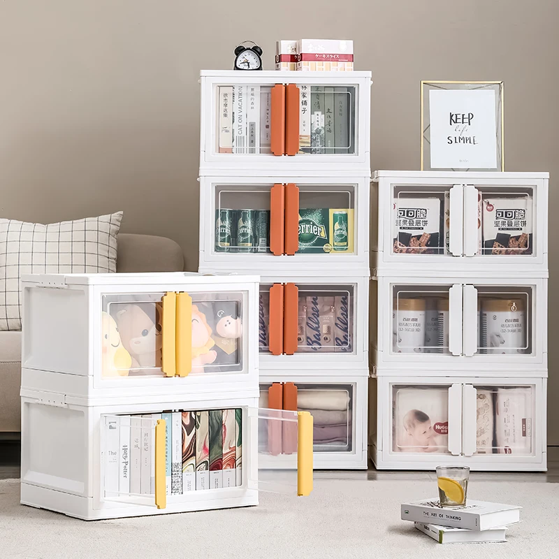 Household Organizer Bin Bedroom Modern Plastic Collapsible Visual Clothes book Storage Box Kids Toy Foldable container With lid