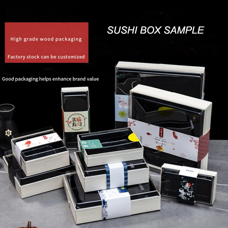 Disposable sushi packaging box Japanese bento wooden takeaway packaging box sample