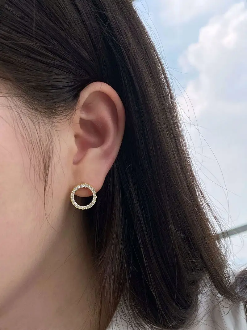 Dylam Trendy Delicate Korean Style Hot Selling 18K Gold Plate 5A CZ Stone Circle Shape S925 Sterling Silver Women Earrings