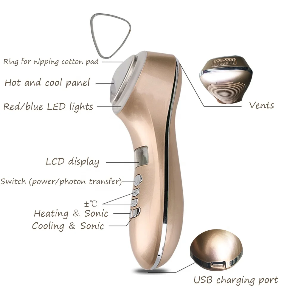 Skin care product hot and cool galvanic photon anti wrinkle facial spa beauty massager