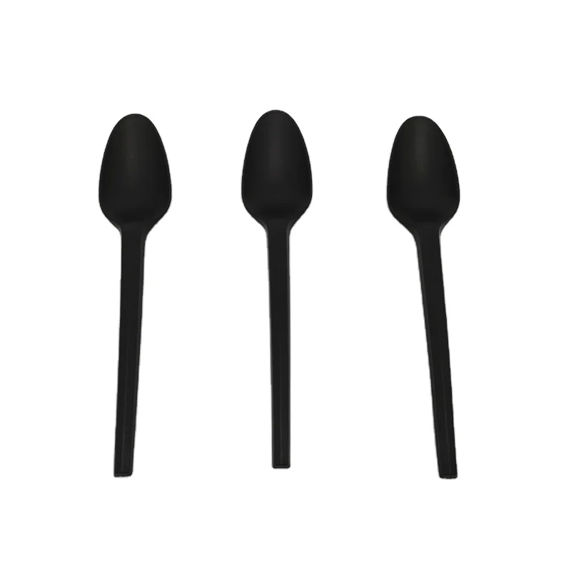 CPLA 6' inch 16cm knife fork spoon cutlery set black white color custom disposable biodegradable eco-friendly cutlery