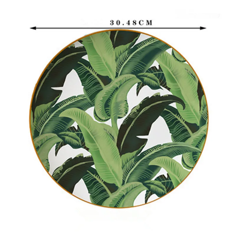 Supplier of green tropic banana leaf wedding plate set bone china green palm leaf ceramic charger plate