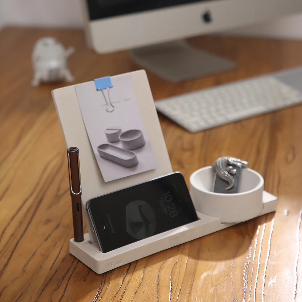 Original Design Multifunctional Concrete Office Supplies Calendar And Cell Phone Stands And Pen Holders For Office Home School