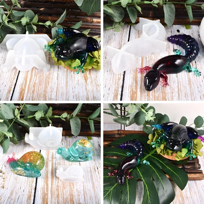DM528 3D Easter Frogs Lizards Snails Shape Silicone Mold Epoxy Resin Animal Ornament Casting Mould