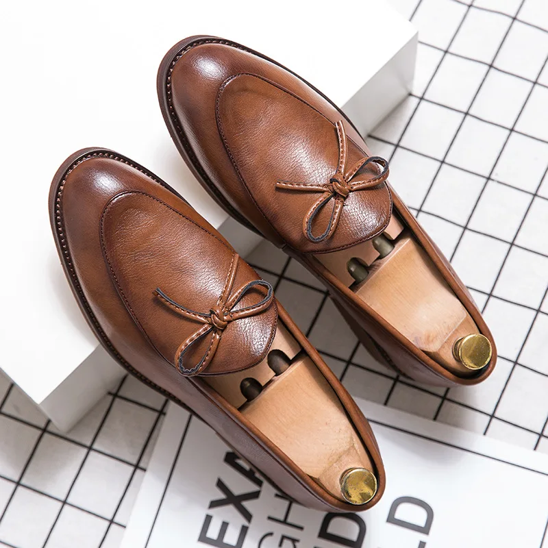 Leather Dress Men Shoes Slip On Italy Retro Business Wedding Formal Flats Shoes For Men