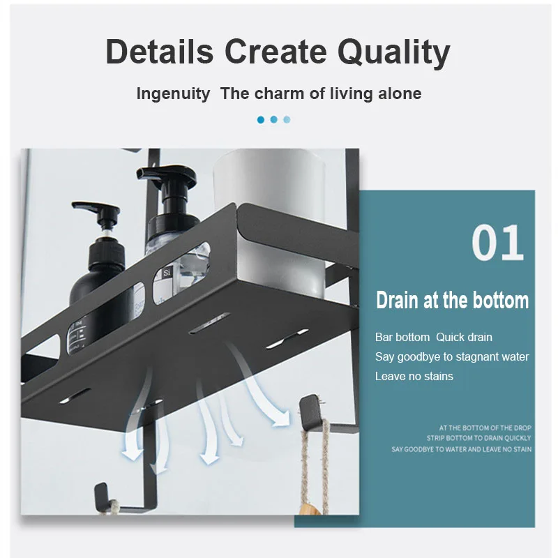 OGJ 201 Double-Layer Non-Perforated Stainless Steel Double-Door Rear Hanging Basket Bathroom Shelf