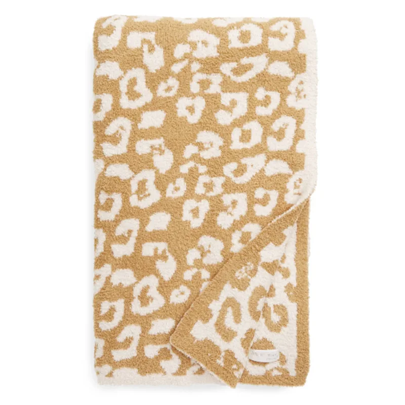 Hot Sale Custom Lightweight Super Soft Fluffy Coral Fleece Polyester Leopard Print Microfiber Knitted Throw Blanket