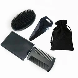 Men Beard  Care Product  Scissors  Wood Comb And Brush Boar Bristle Set Custom Logo Wooden Beard Comb Kit
