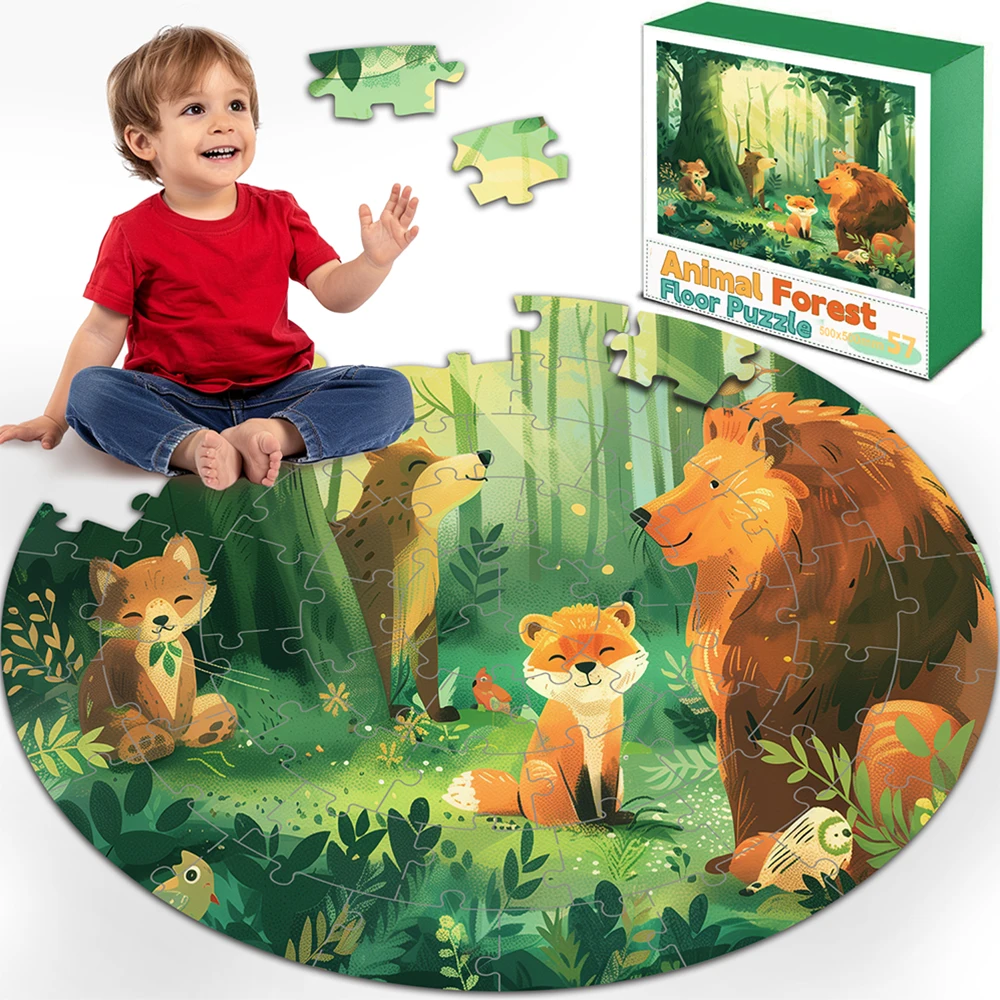 Custom Educational Intellectual Development Toys Kids Animal Forest Giant Jumbo Large Round Floor Jigsaw Puzzle