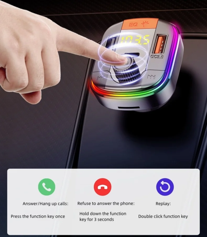 Wireless Car Kit Fm Transmitter Mp3 Car Player PD Type C Qc3.0 Quick Charge Car Fm Transmitter