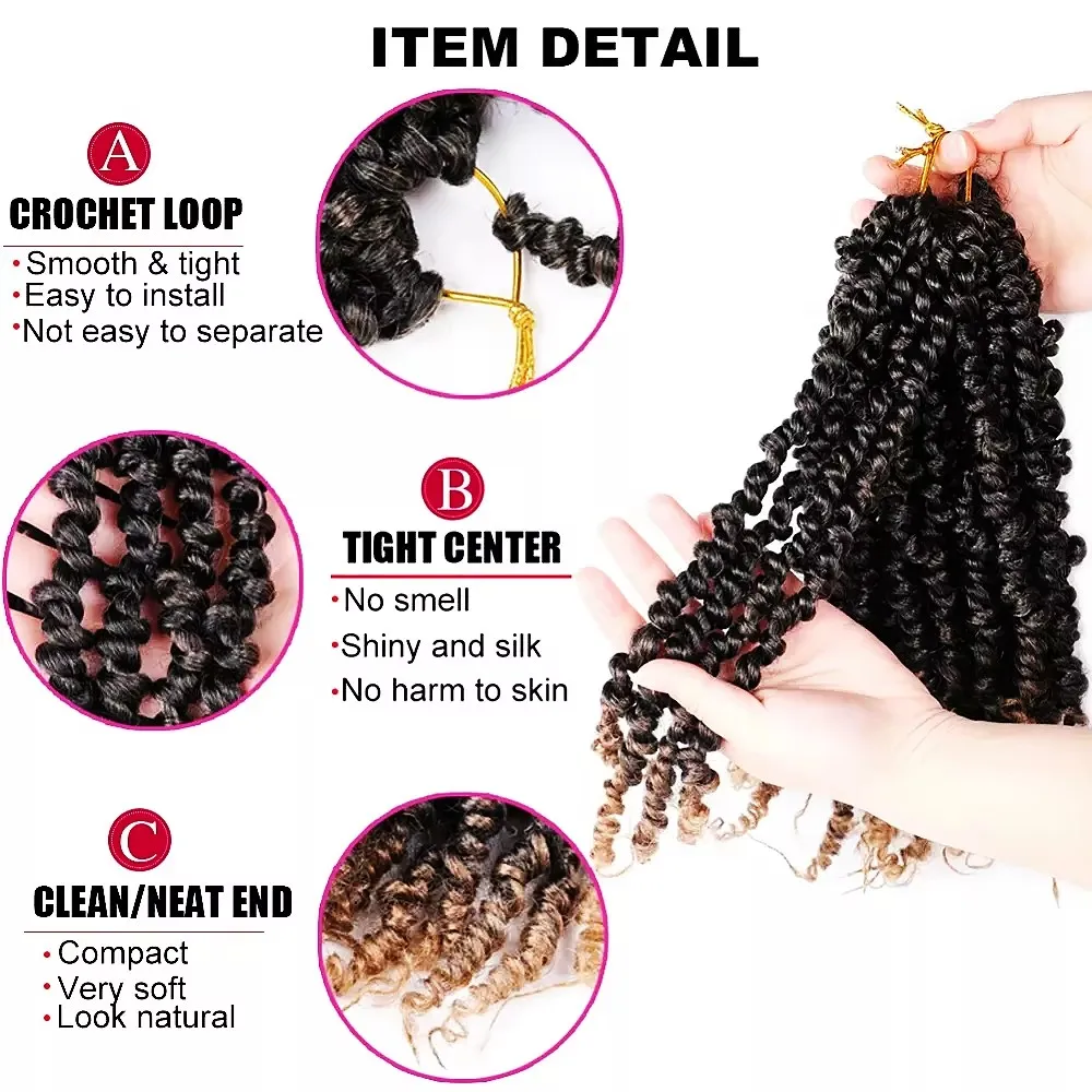 In Stock New 10inch Pre-twisted Spring Twist Crochet Braid 15strands Passion Twist Braiding Hair Extensions for Afro women wig