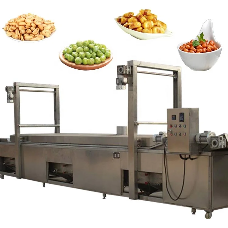 Automatic discharging batch type food grade continuous frying machine deep fryer for coated peanut almond beans