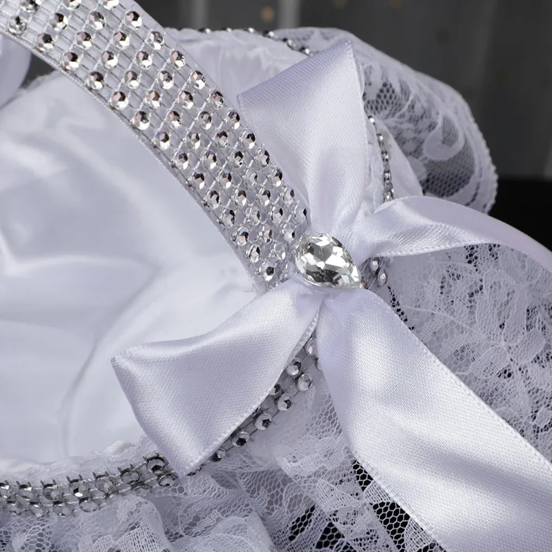 marriage wedding decorations Satin ribbon pearl Bowknot rhinestone lace female girls women bride bridal flower basket gift