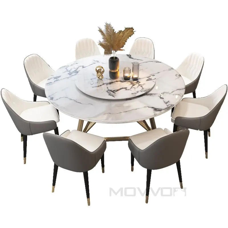 Modern furniture luxury white ceramic top round marble dining table 8 seater