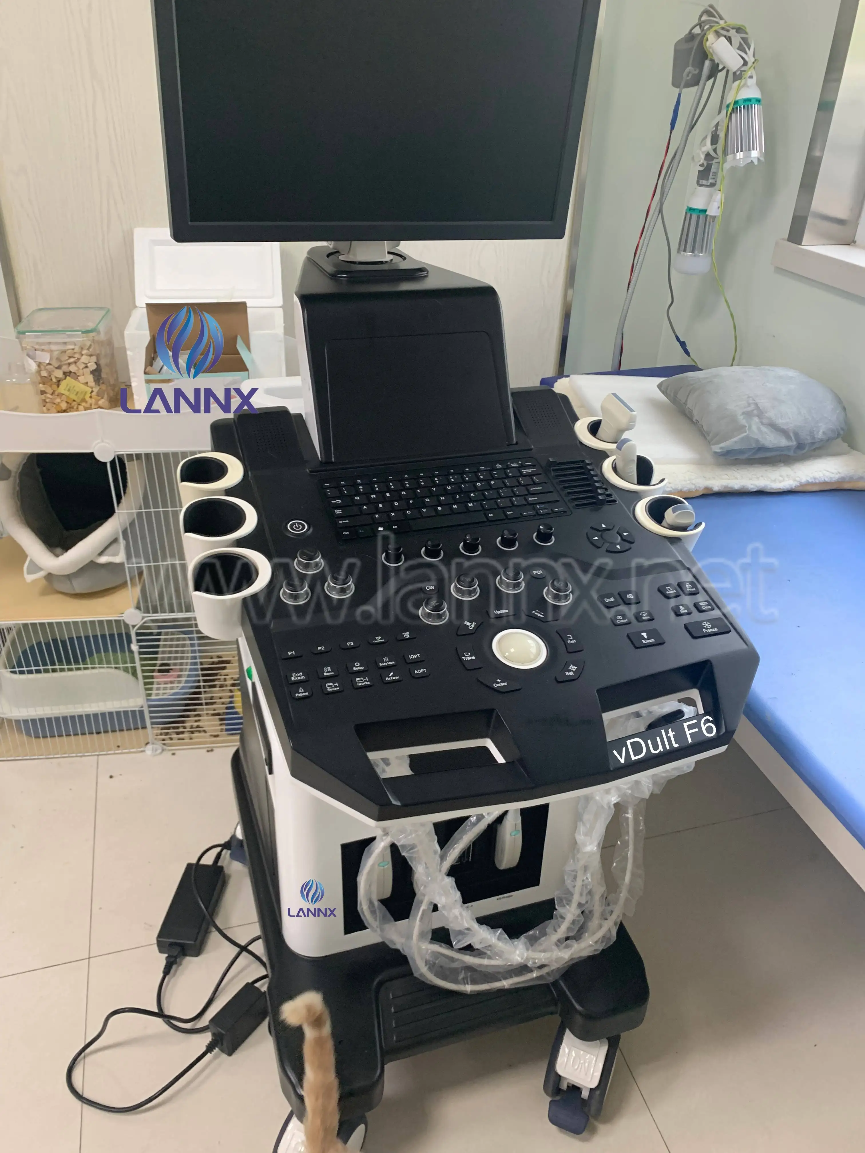 LANNX VDult F6 Professional Color Vet Ultrasound Machine Echographe With Trolley Pet Animal Double Screen Multi-Functional