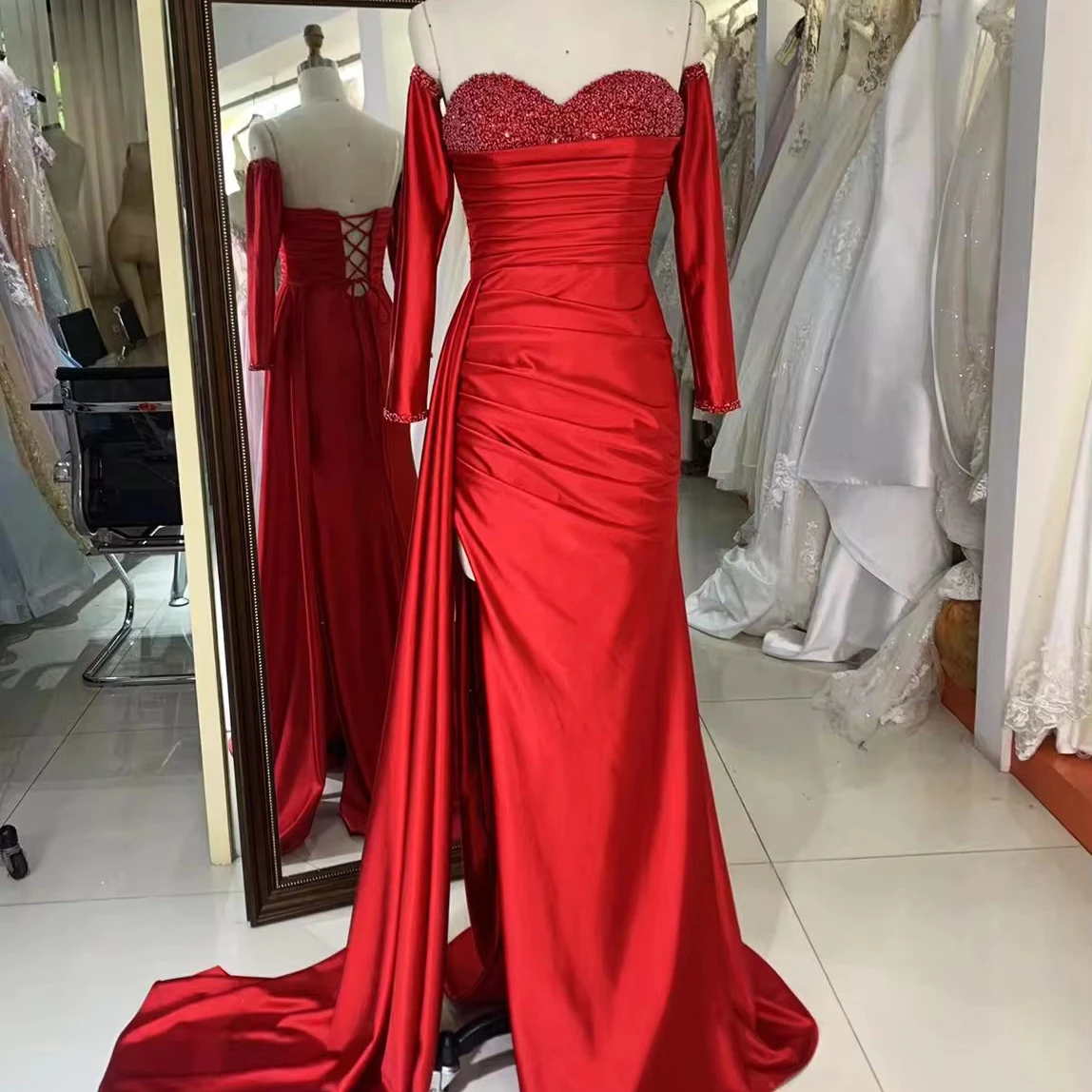 New luxury wholesale long sleeve prom dresses beading long gowns evening women for teen girls 2025