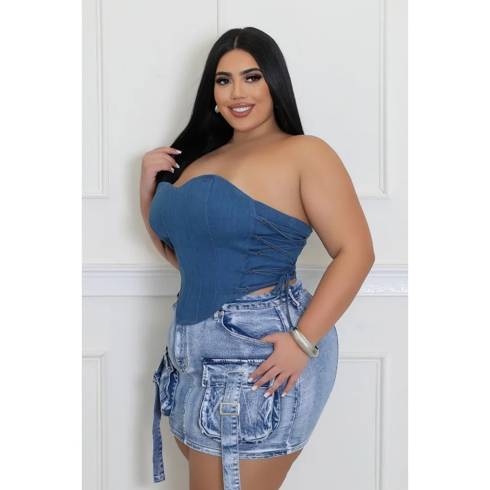 Women Cargo Denim Y2k Jean Skirt Mid Waist Multi Summer Sexy Denim Mini Skirts with Pockets