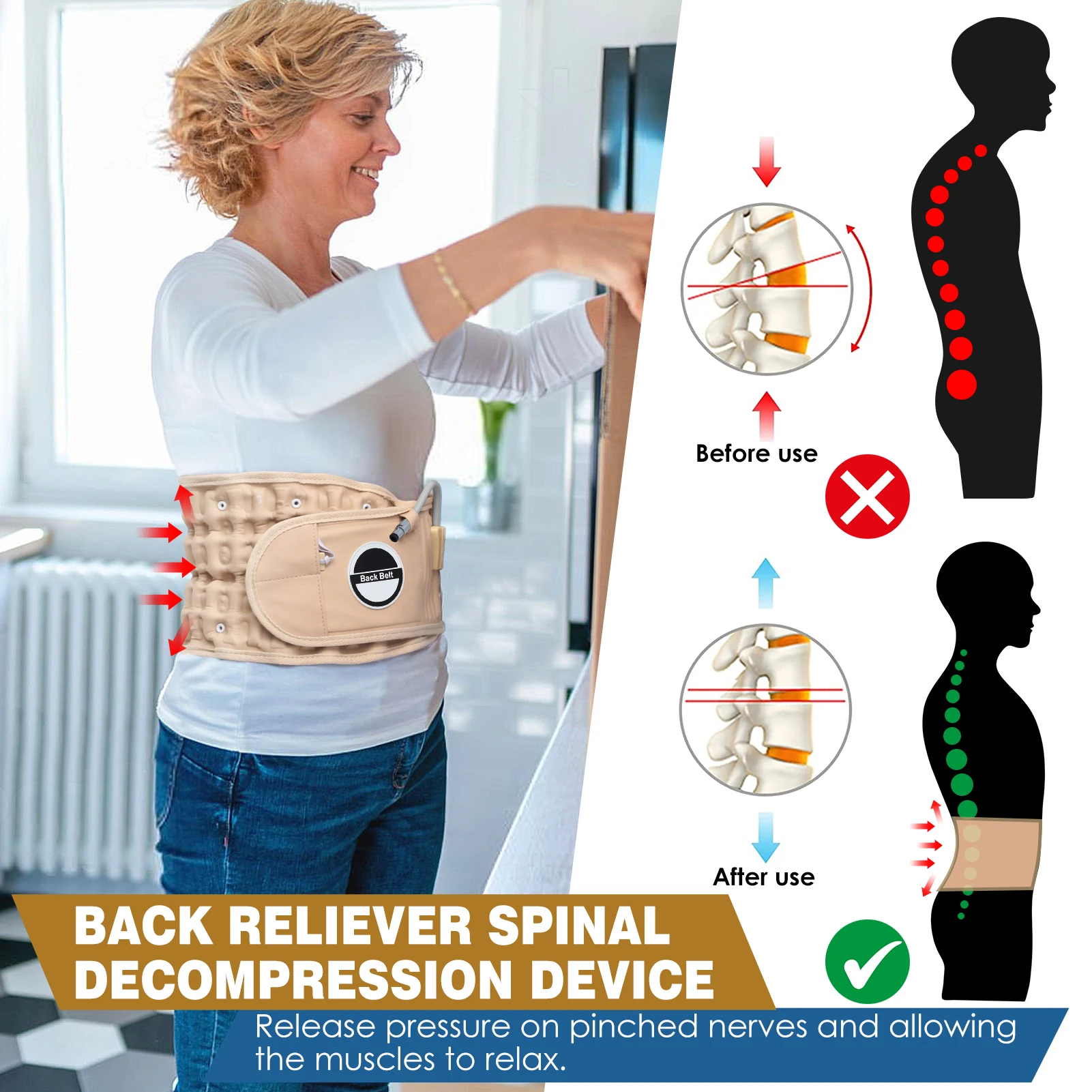 Adjustable Leather Waist Support Lumbar Traction Brace Inflatable Back Spinal Decompression Belt