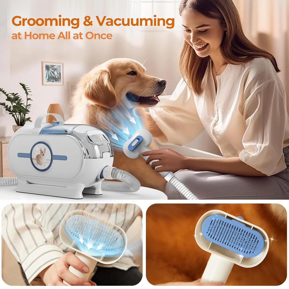 All In One Electric Comb Dog Grooming Vacuum Cleaner Kit For Pet Dog Cat Shedding Vacuum Clippers