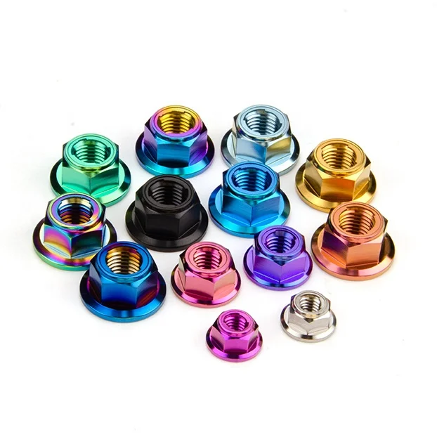 TITST Gr5 Gr5 Flanged Hex Metal Lock Titanium Nut M5 M6 M8 for car Bicycle Motorcycle Parts Flange  Locking Self-locking Nut