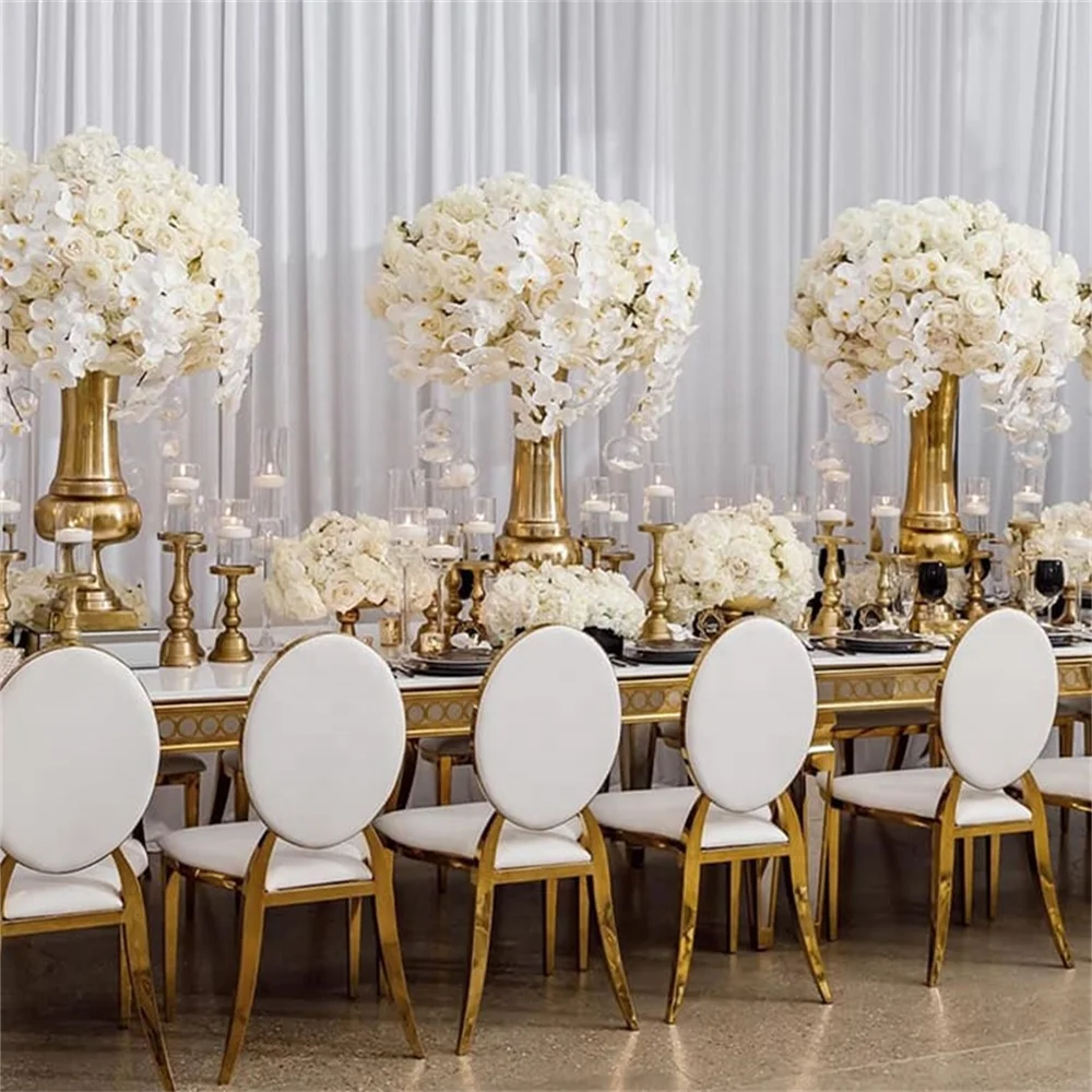 Banquet Party Event Furniture Round Back Gold Stackable demountable Event Stainless steel Chairs Wedding
