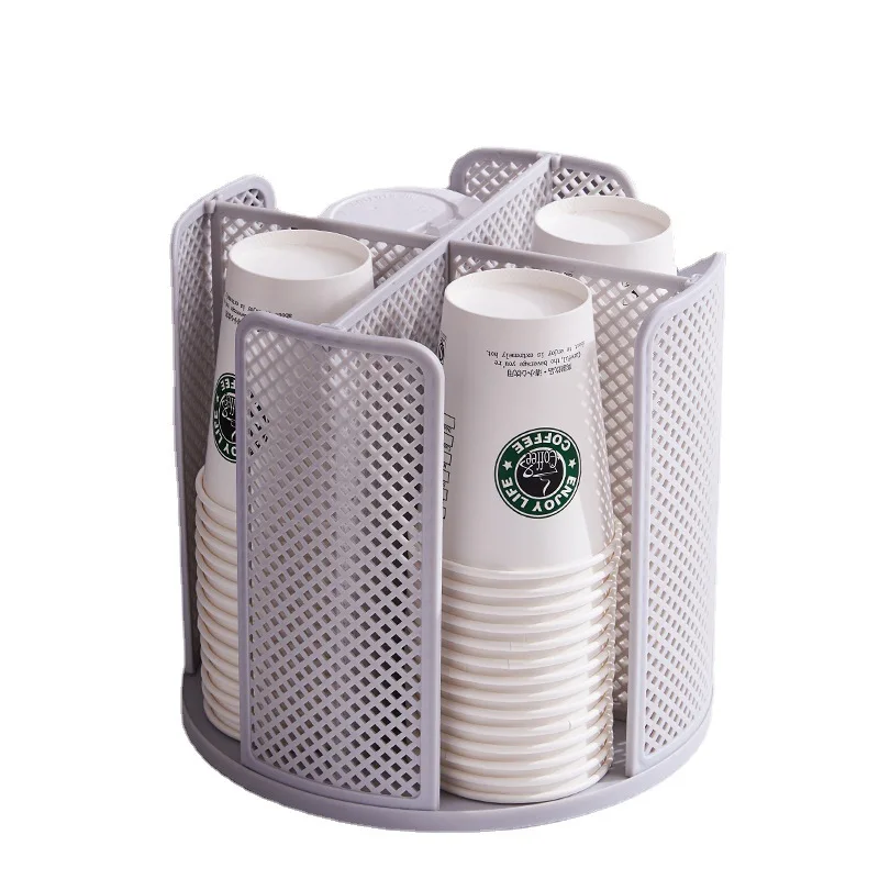 Paper Cup and Lid Holder 4 Compartment Rotation Plastic Cup Storage Organizer Coffee Cup Dispenser