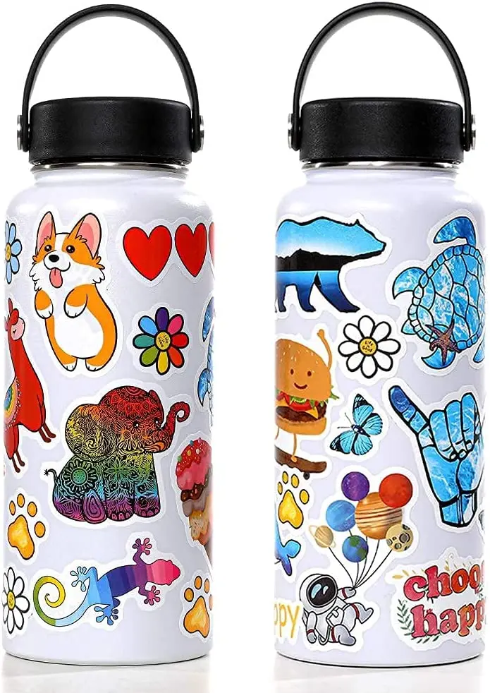 Cute Cartoon Reusable Waterproof Vinyl Stickers for Hydroflask Laptop Skateboard Water Bottles