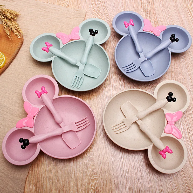 BPA Free wheat baby feeding plate set food grade plate suction baby tableware for baby