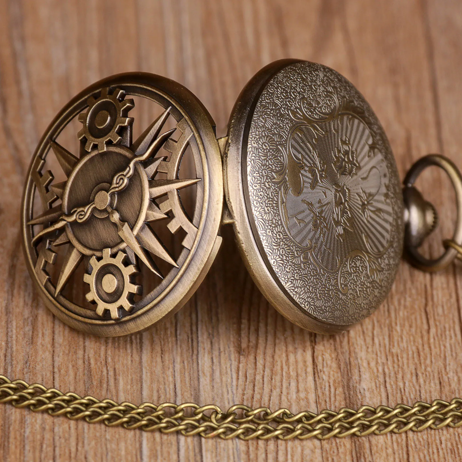 Custom Vintage Pocket Watch Necklace Bronze Color Visible Dial Hollow Out Old Quartz Pocket Watch