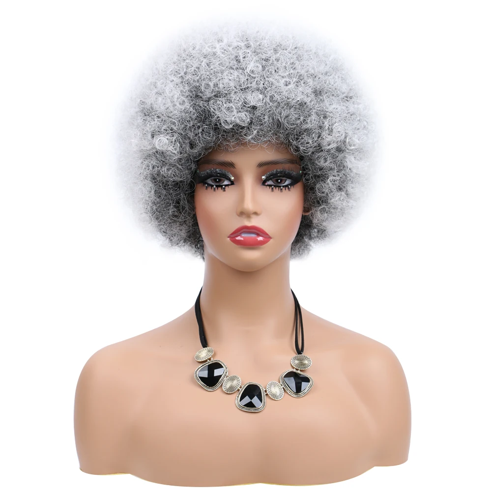 New Arrival Kinky Curly Hair Wigs with Bangs Synthetic Soft Afro Wig For Black Women Short Curly Bouncy Big Afro Puff Wig