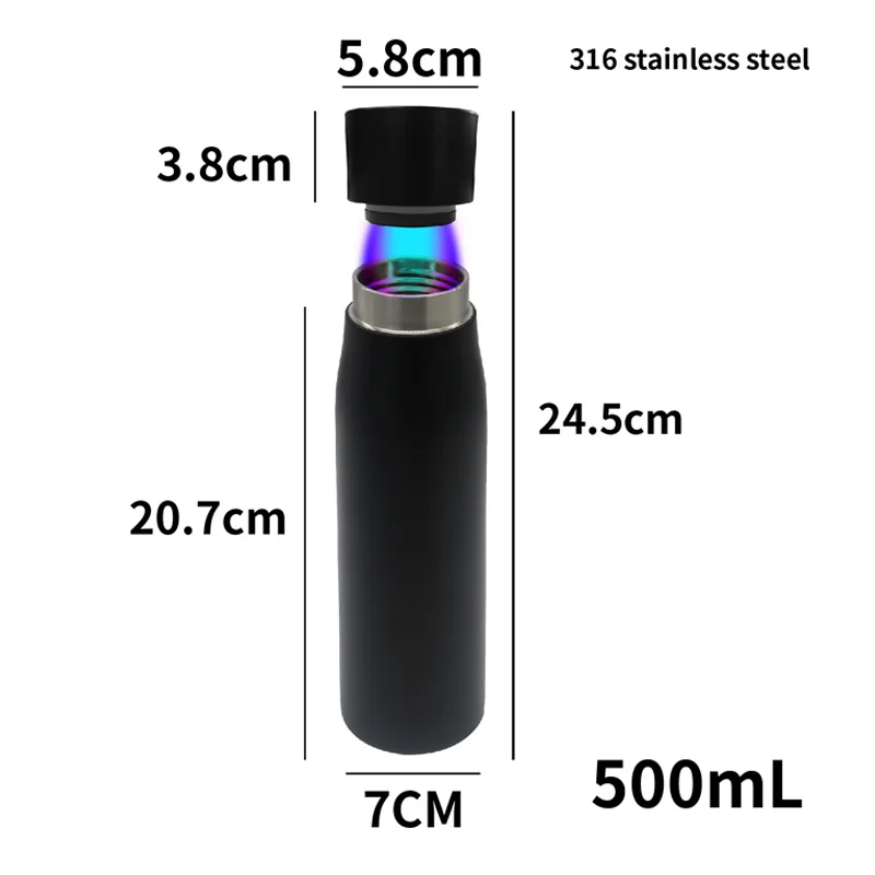 500ml Stainless Steel Double Wall Vacuum Flask Smart Self Cleaning Remind Water Bottle