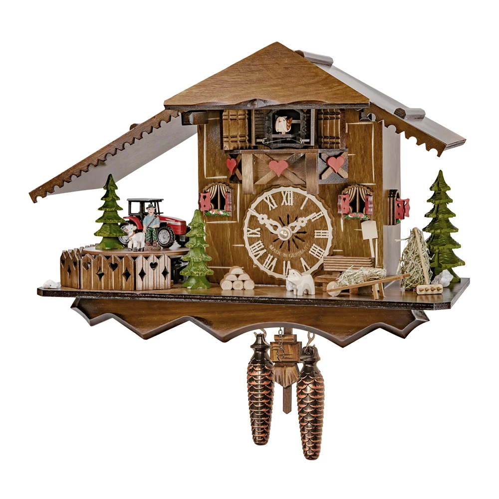High Quality Germany Handmade Special Black Forest House Cuckoo Clock With A Moving Tractor With Music