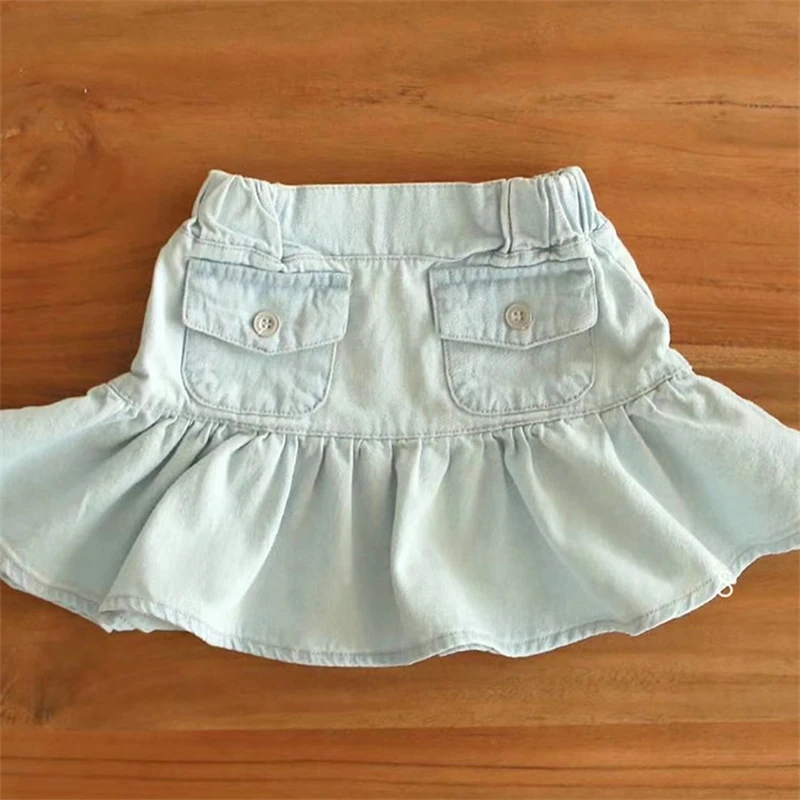 Wholesale Baby Girls Summer Mini Skirts Kids Solid Color Denim Skirts With Pocket